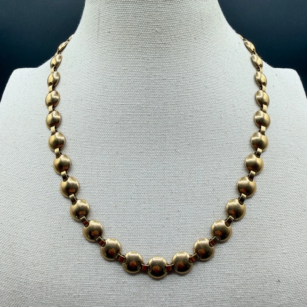 Gold Tone Domed Disc Link Necklace Chunky Statement Minimalist Y2K Jewelry Gift